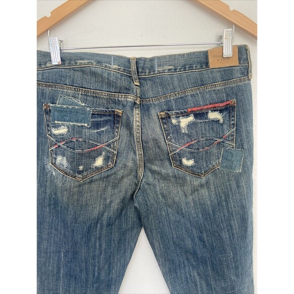 Abercrombie & Fitch Jeans 29 Patch Distressed Denim Raw Hem Mid Rise Boyfriend - Picture 4 of 12